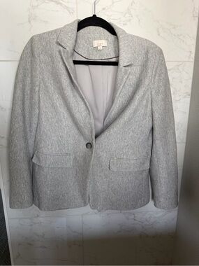 LOFT Gray Herringbone One-Button Blazer